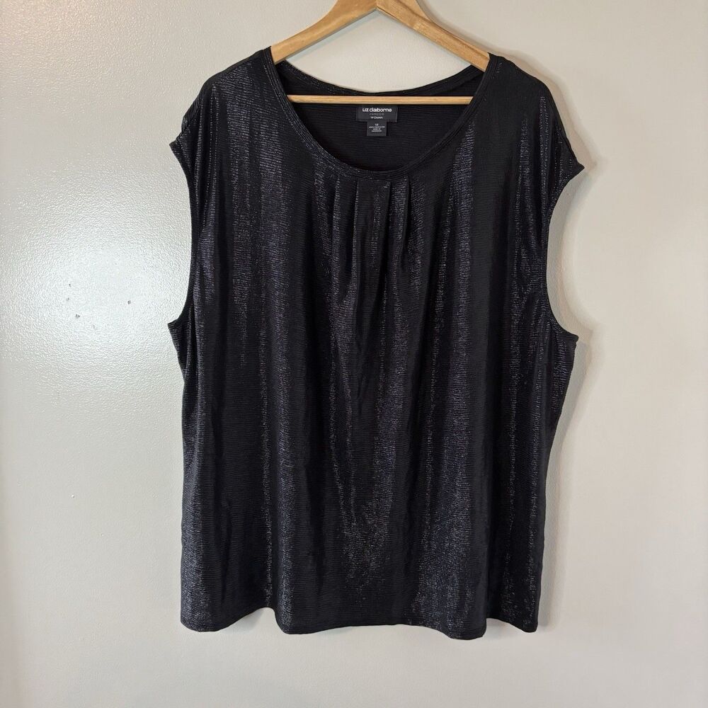 Liz Claiborne Career Blouse Black Shimmer Shiny Sleeveless Top Office Sz 1X